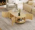 Goldoma Oval Fluted Coffee Table with Storage – Rubber Solid Wood, 1 Shelf & 2 Open Storage Doors