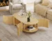 Goldoma Oval Fluted Coffee Table with Storage – Rubber Solid Wood, 1 Shelf & 2 Open Storage Doors
