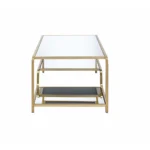 Goldoma 52" glamorous coffee table with clear and gold mirrored glass top and gold iron frame