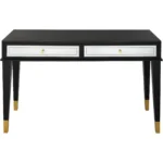 Goldoma 47 inch black and silver mirrored console table with two drawers in living room