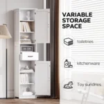 Goldoma 69 inch tall solid wood narrow bathroom storage cabinet with two sliding barn doors and drawer for small bathroom organization