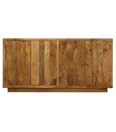 Goldoma 72 inch solid wood sideboard with four doors and shelves in warm brown finish for living room or dining room