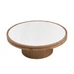 Goldoma 35.43 inch modern square coffee table with solid wood top and pedestal base in living room