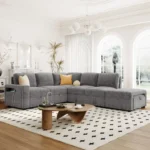 Goldoma L-Shape Padded Modular Sofa with Storage, USB Ports, and Cup Holders – top view