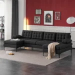 U-shaped Soft-Covered Armrest Backrest Seat Pull Point Wooden Frame Iron Frame Black Feet Indoor Sectional Sofa Black - Image 7