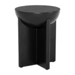 Black mango wood pedestal end table with geometric base in living room
