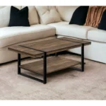 Goldoma farmhouse coffee table with storage in brown and black finish, spacious top and lower shelf
