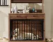 Goldoma Luxury Dog Crate Furniture with Double Doors and Electrical Outlets – Solid Wood, Modern Design for Living Room