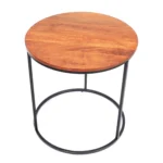 Goldoma 22-inch reclaimed wood end table with black metal base in a cozy living room setting