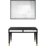 Goldoma 47 inch black and silver mirrored console table with two drawers in living room