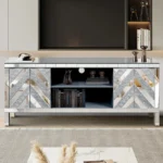 Crushed Diamond Glass Mirrored TV Stand – side view