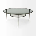 Goldoma 36-inch clear and bronze glass coffee table with metal shelf in living room