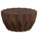 Goldoma solid mango wood coffee table in walnut finish on living room floor