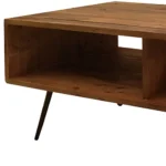 Goldoma 23-inch industrial coffee table with storage shelf, brown wood top and black metal frame in a living room