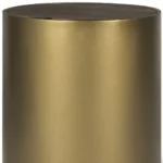 Goldoma 22-inch drum end table with hidden storage, antiqued gold metal base and brown solid wood top in a living room setting
