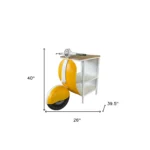 Goldoma scooter side table in yellow, white, and natural wood finish with two shelves