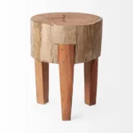 Reclaimed wood end table, 18 inch round distressed brown side table from Goldoma