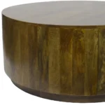 Goldoma 42-inch round solid wood coffee table with glass top in rustic brown for living room