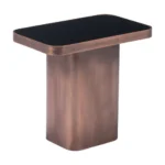 Goldoma 18-inch black and bronze pedestal end table with glass top and steel frame, perfect for living room or bedroom