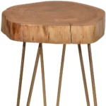 26 inch round end table with natural solid wood top, gold iron base, and convertible glass top by Goldoma