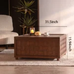 Farmhouse coffee table with storage solid wood square with shelf in brown finish