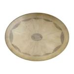 Goldoma 26 inch beige oval farmhouse end table with drawer and shelf