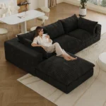 Goldoma modular L-shape corduroy cloud sofa with deep seats and memory foam in a modern living room