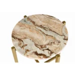 Marble end table with brown tan marble top and gold metal frame - Goldoma 21 inch round side table
