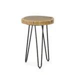 Goldoma solid wood round end table with black iron base and live edge top