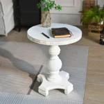 Goldoma rustic white round solid wood coffee table with antique finish in living room