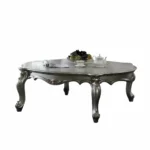 Goldoma 36-inch white resin and wood coffee table with lower storage shelf in living room