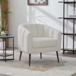 Goldoma convertible loveseat sofa with channel tufted chenille upholstery and metal legs