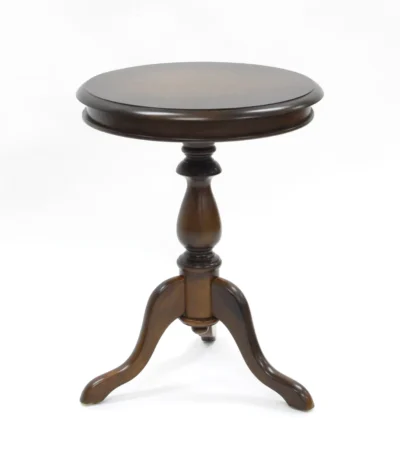 Goldoma 25-inch dark chestnut rustic round end table made of manufactured wood with tripod base