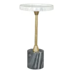 Goldoma 22" Round Pedestal End Table - Gold, Gray and White Marble with Iron Base – side view