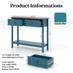 Goldoma farmhouse console table with storage drawers in rustic blue finish, perfect for entryway organization