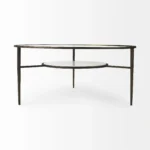 Goldoma 36-inch clear and bronze glass coffee table with metal shelf in living room