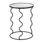 24" HMS Black Mirrored Glass and Steel Round Abstract End Table for Living Room Furniture - Image 5