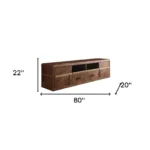 Goldoma 80-Inch Brown Leather TV Stand with Enclosed and Open Storage – close-up detail