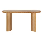Goldoma vintage console table with beaded trim and reversible curved legs in oak finish