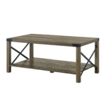 Goldoma 47-inch oak coffee table with shelf in living room