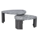 Modern nesting coffee table set of 2 with genuine marble tops and wood frames, by Goldoma