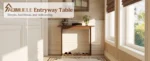 Goldoma solid wood walnut console table – slim mid-century entryway table with rubberwood in a modern living room setting.