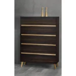 Goldoma tall dresser with 5 drawers in dark brown and white marble top for compact bedroom storage