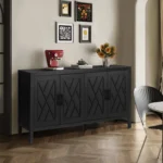 Goldoma 60-inch burnt wood console table with four doors and antique black finish in a modern farmhouse style
