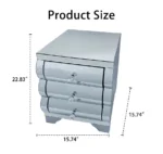 Baked curved mirror nightstand with 3 drawers in modern wood finish, perfect for small bedroom