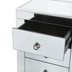 Modern silver console table with 3 drawers in living room setting - Goldoma silver console table