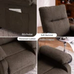 160° Manual Push Back Recliner, 8-point Massage & Heating, Chenille Fabric with Remote & Side Pockets, for Living Room, Brown - Image 5