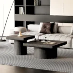 Modern nesting coffee table set with fluted pedestal design in eco-friendly wood for living room