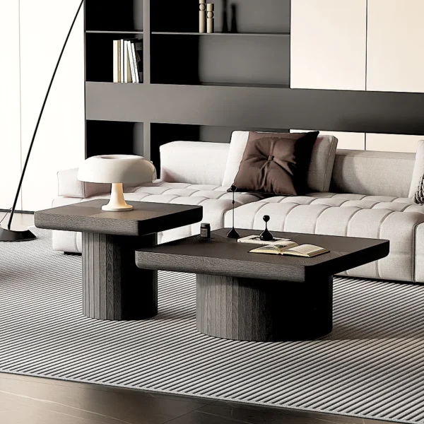 Goldoma 2-Piece Nesting Coffee Table Set - Modern Wood Cylindrical Fluted Pedestal Design