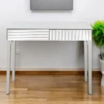 Goldoma 40 inch silver mirrored glass console table with two drawers and antique silver finish, modern entryway table